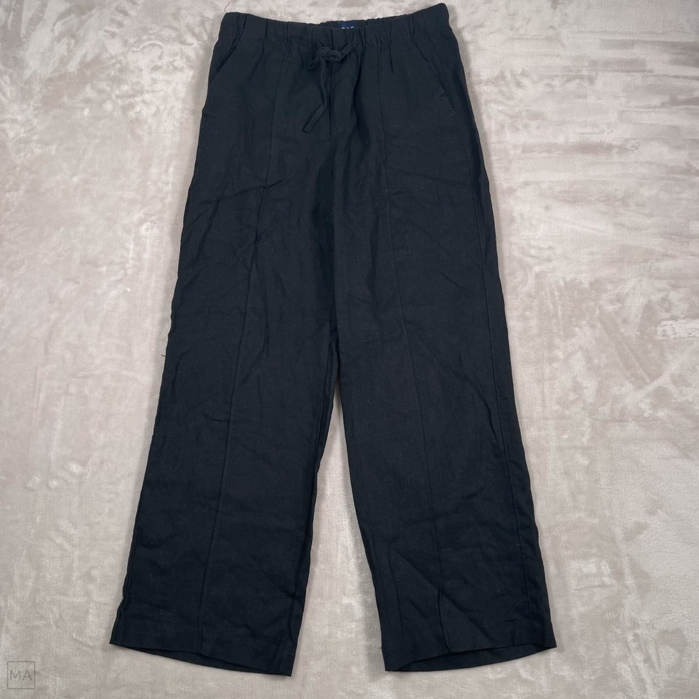 Gap Women's Pants Wide Leg Linen Blend Drawstring Minimalist M Black